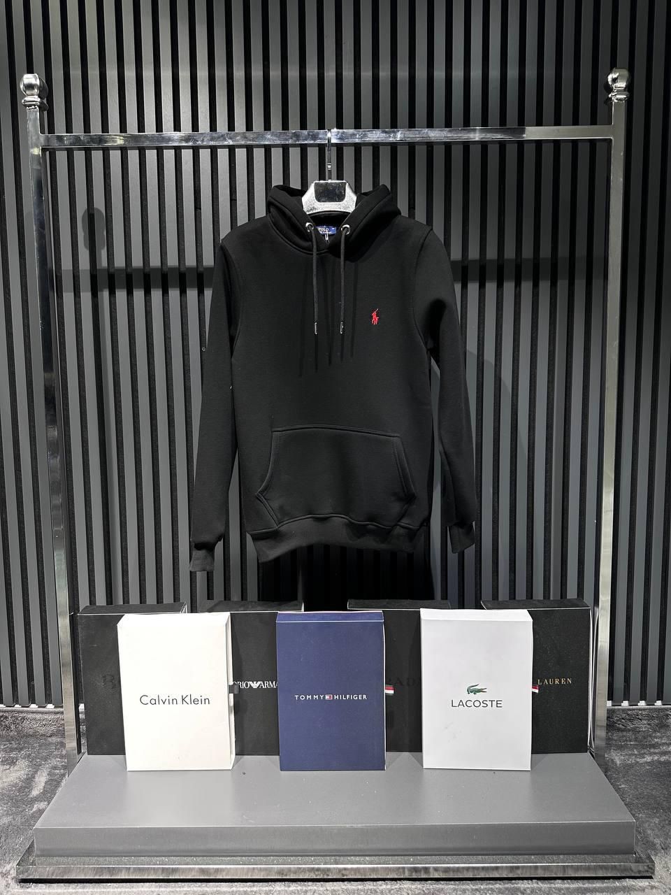 Polo Ralph Lauren Men's Classic Fleece Hoodie - Black with Red Pony Logo